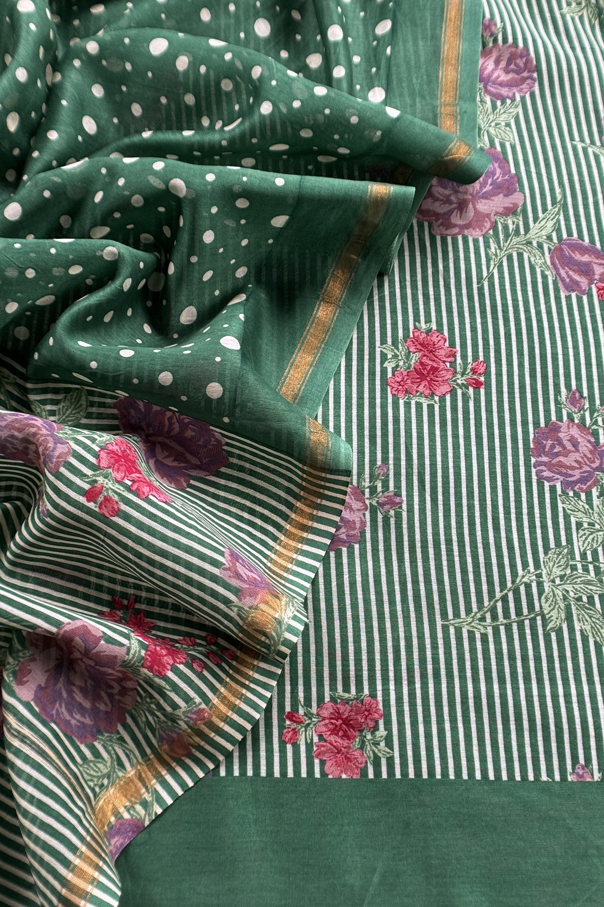 Green Pure Maheshwari Silk Suit With Dupatta