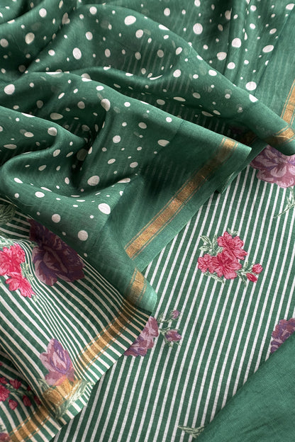 Green Pure Maheshwari Silk Suit With Dupatta
