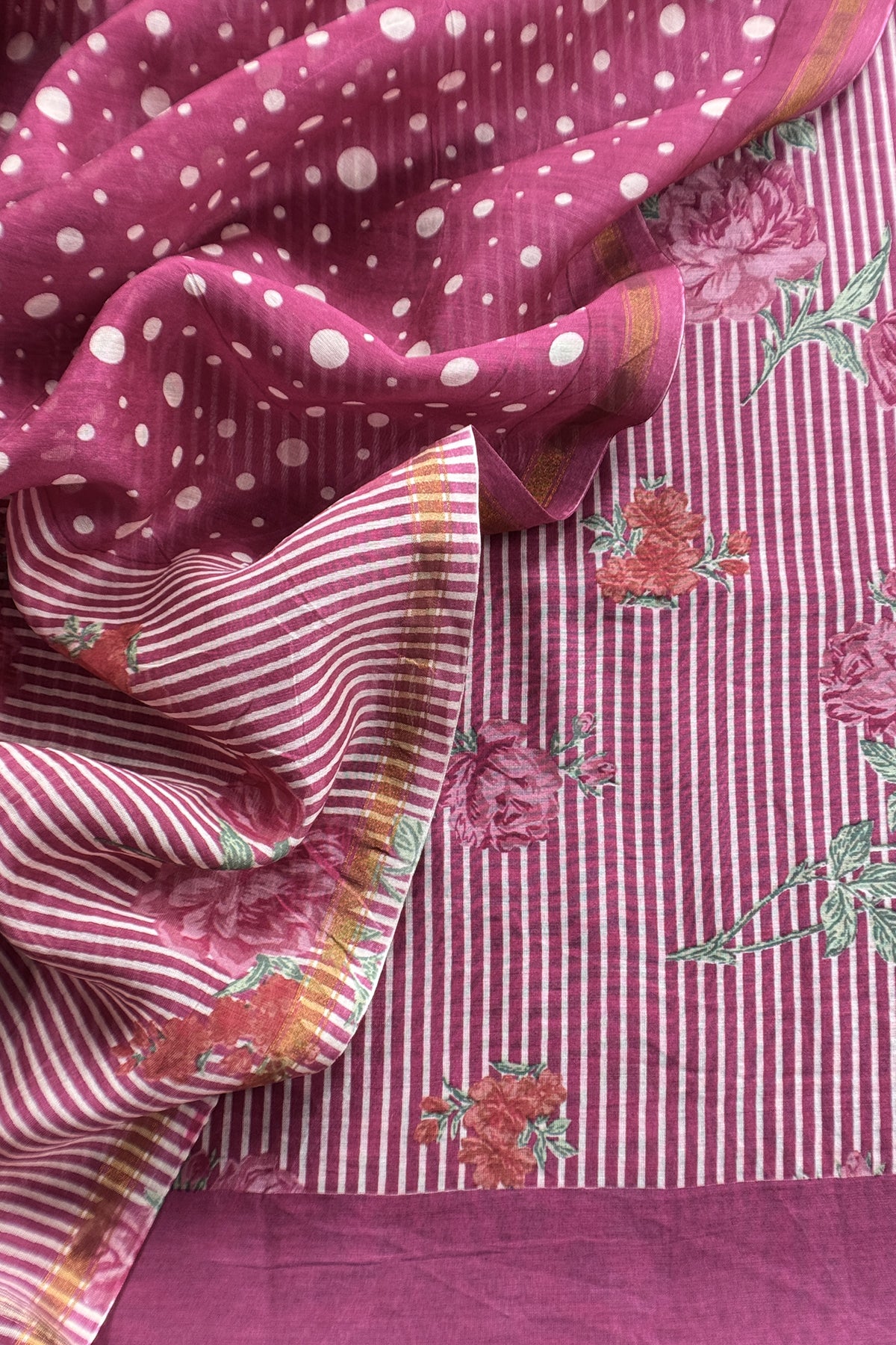 Pink Pure Maheshwari Silk Suit With Dupatta