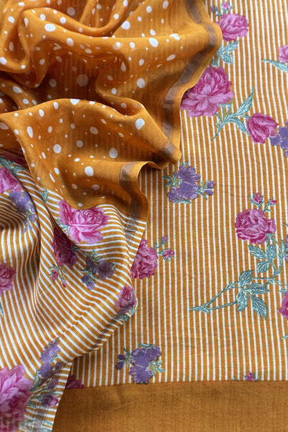 Yellow Pure Maheshwari Silk Suit With Dupatta