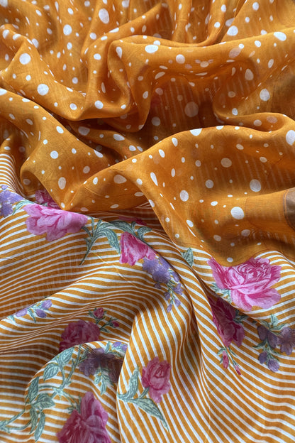Yellow Pure Maheshwari Silk Suit With Dupatta