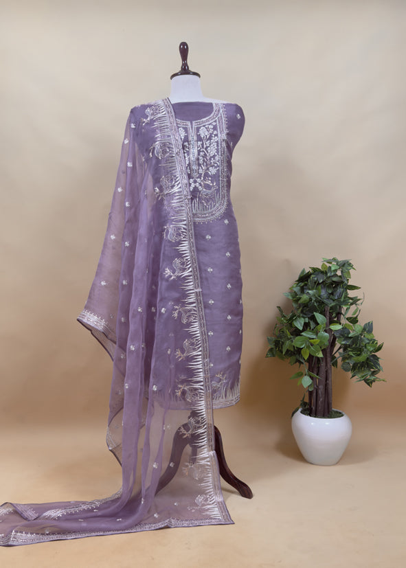 Luxe The Green Pure Kora Silk Suit With Gold And Silver Pitta Handwork