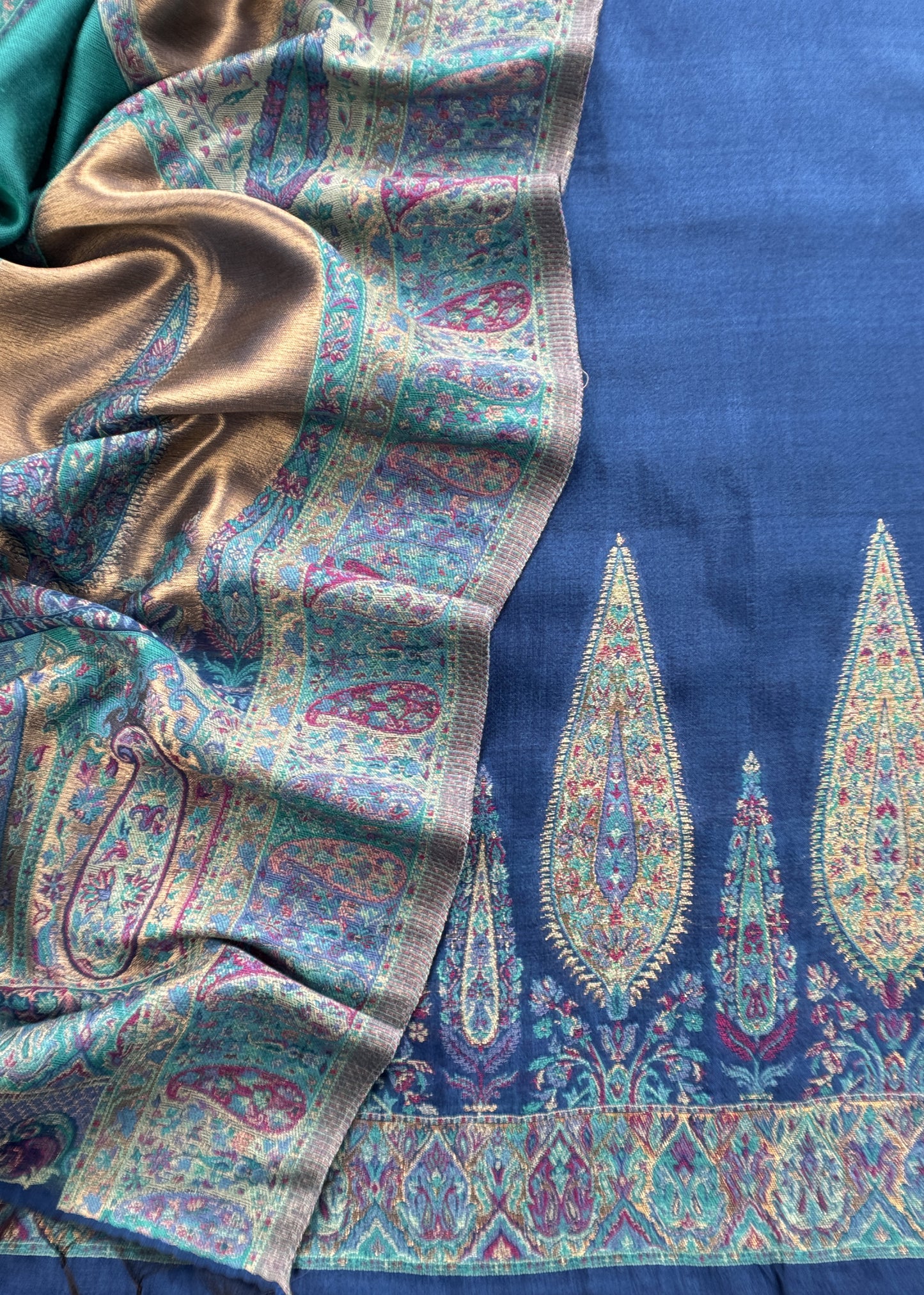 Blue Premium Kani Silk Unstitched Suit With Dupatta