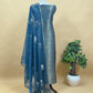 Royal Blue Brocade Kurta With Organza Dupatta