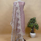 Luxe Dusky Blush Pink Pure Kora Silk Suit With Brushprint And French Thread Embroidery