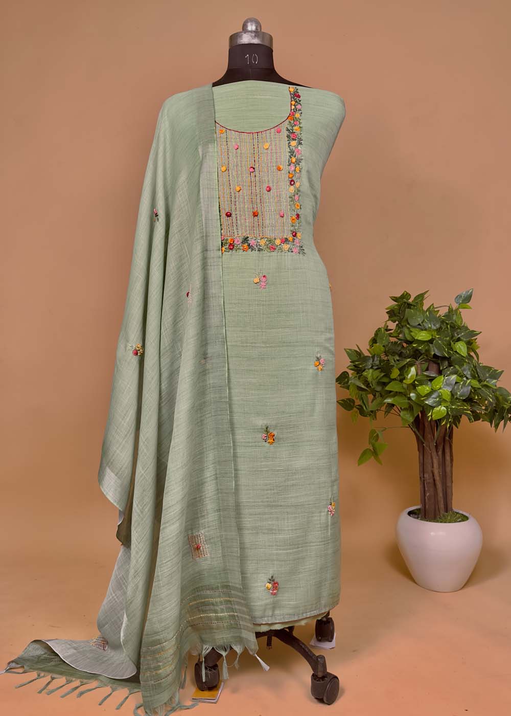 Embroidery linen Suit for daily wear 