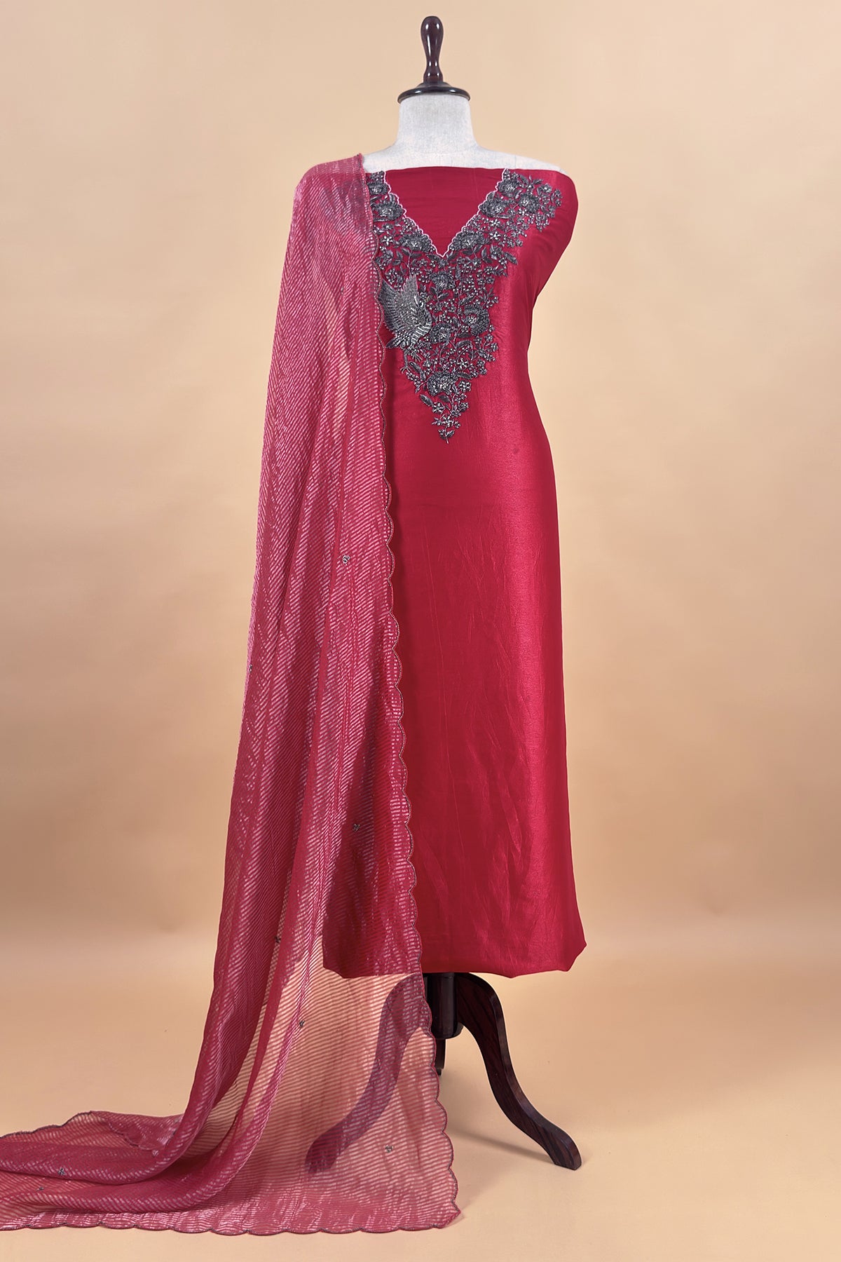 Premium quality silk suit with tissue silk dupatta

