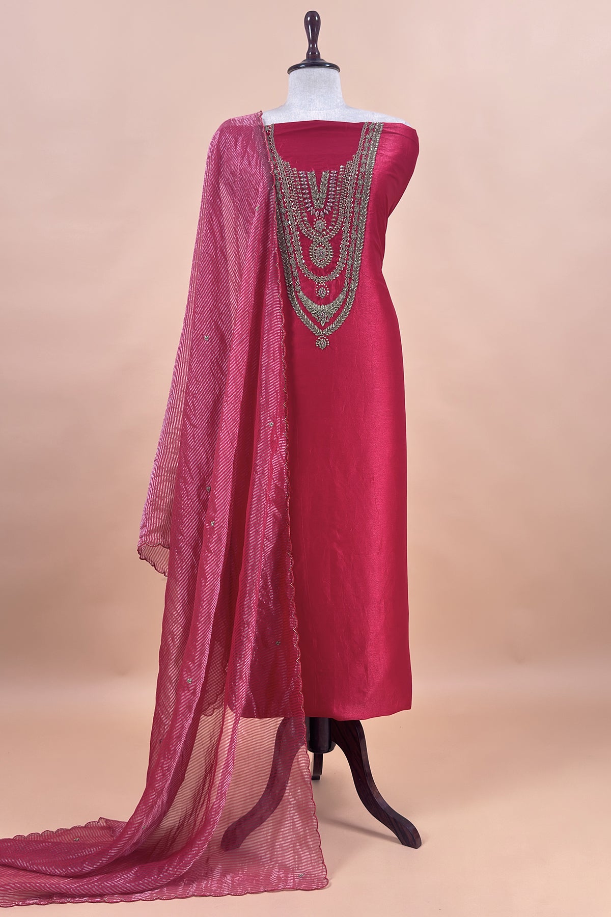 Premium quality silk suit with tissue silk dupatta

