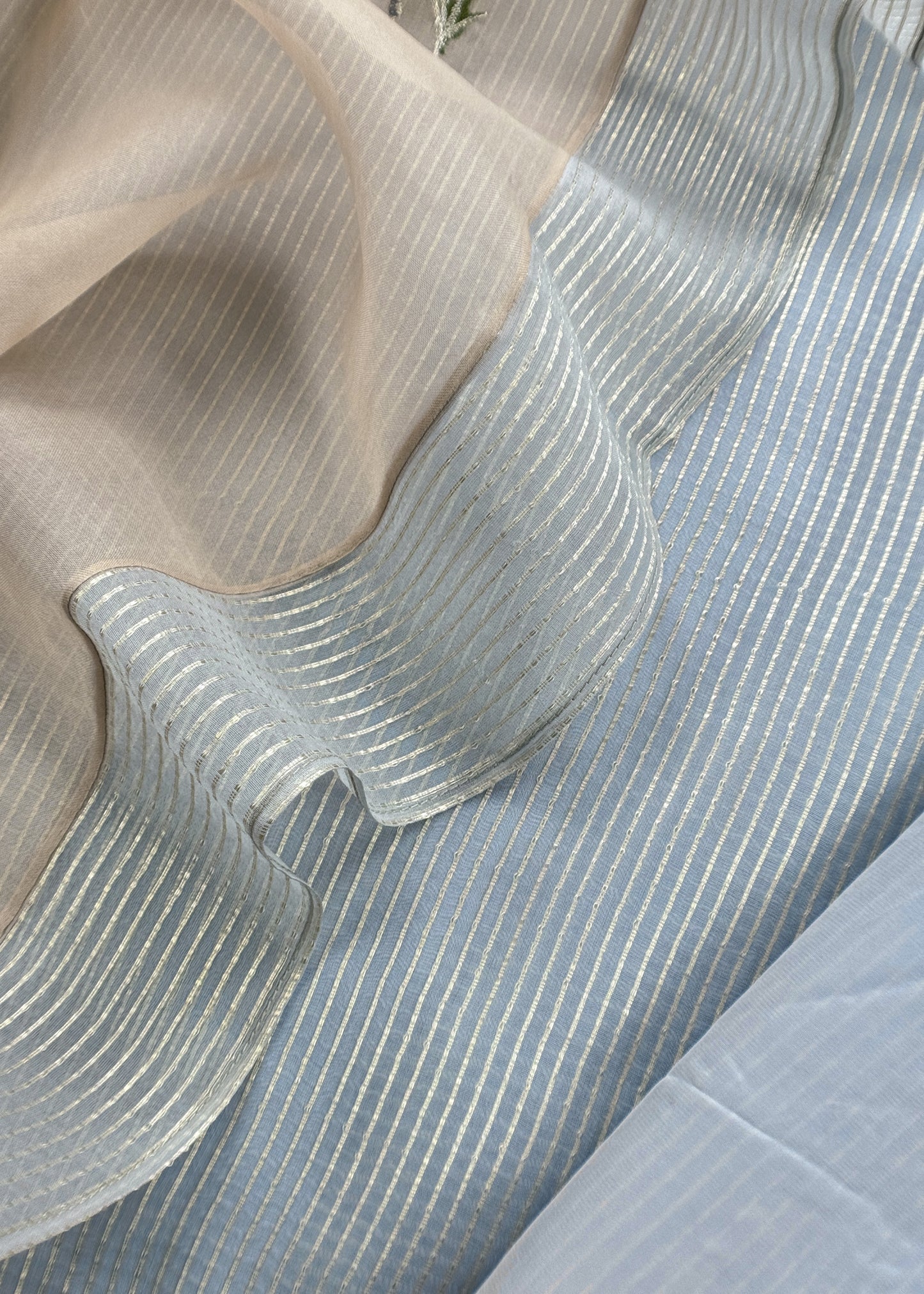 Baby Blue Handloom Kora Silk Suit Fabric With Embroidery