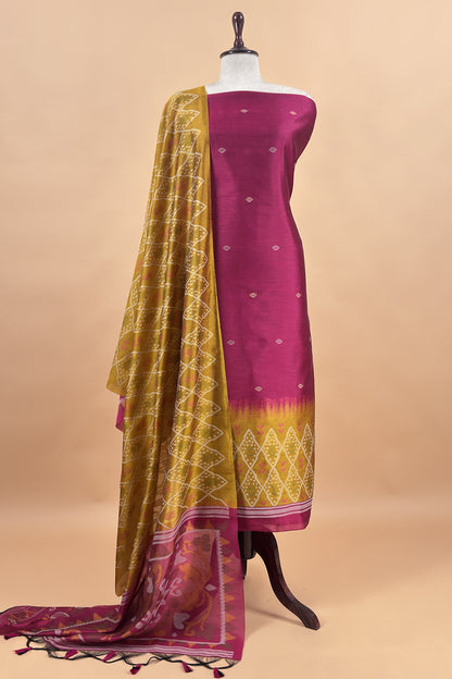 Pink and Yellow Linen Chanderi Suit With Jamdani Ekkat Weaving