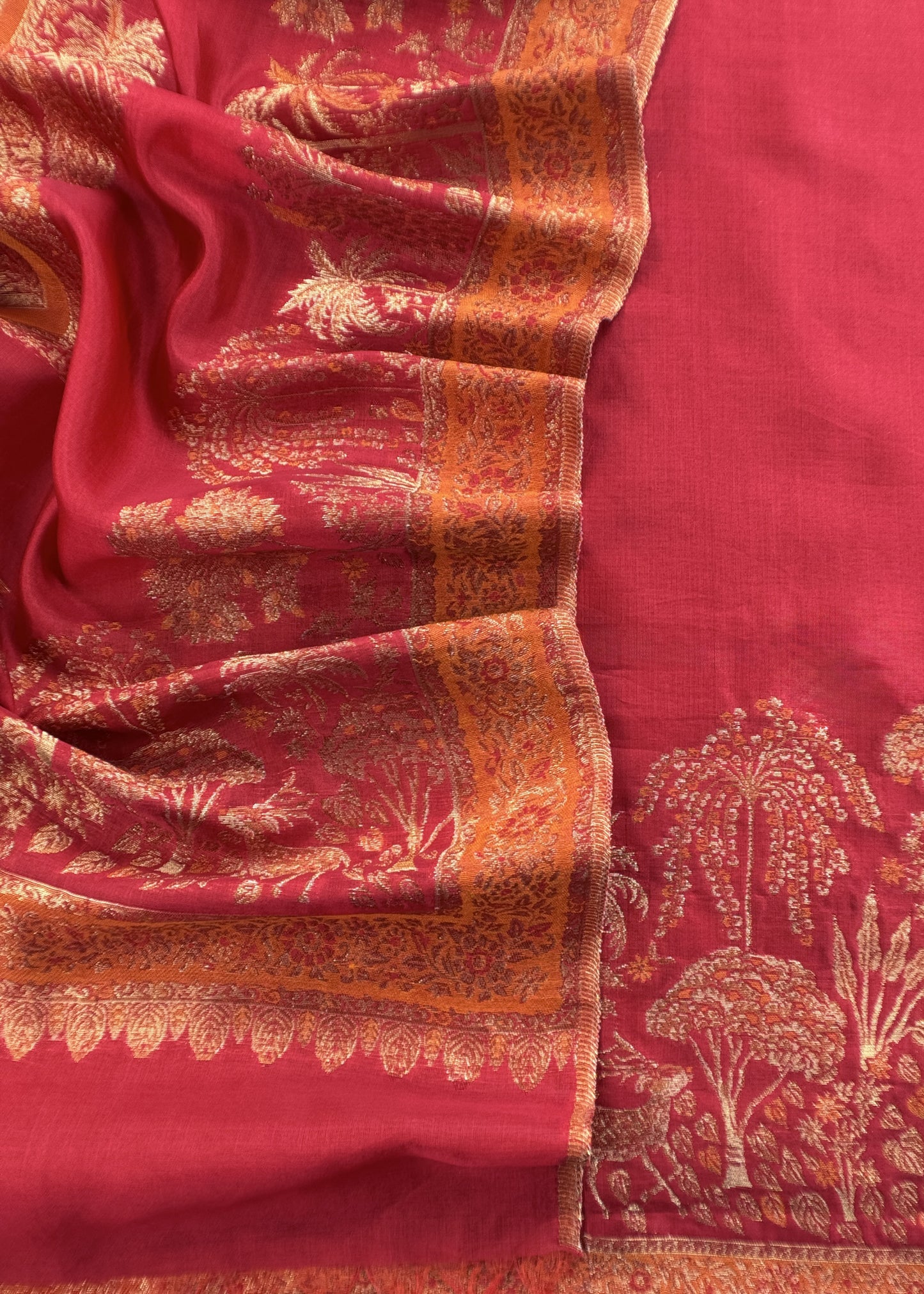 Red Palm Trees Kani Zari Silk Unstitched Suit