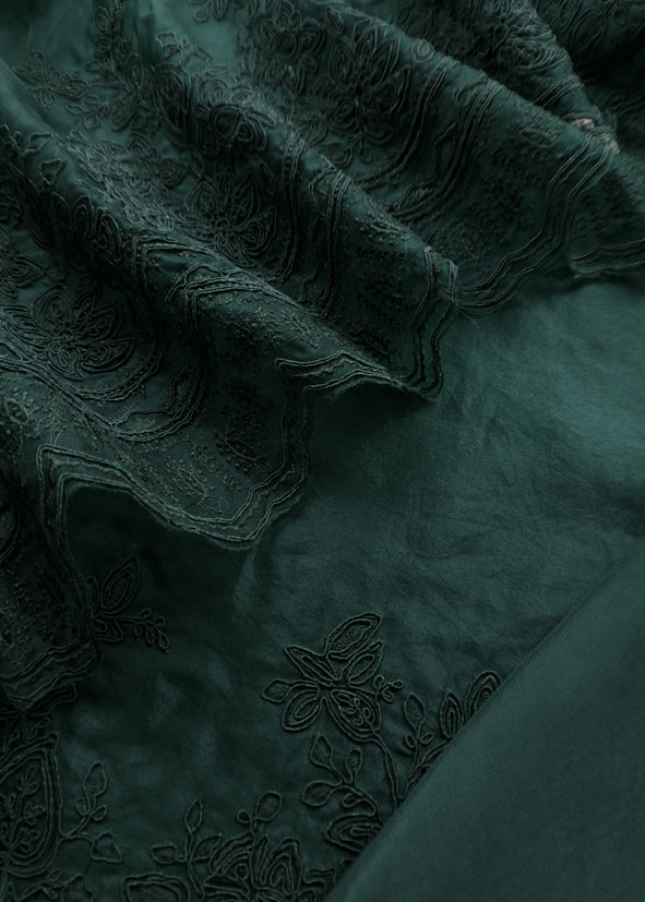 Luxe Green Pure Kora Silk Suit With French Thread Embroidery