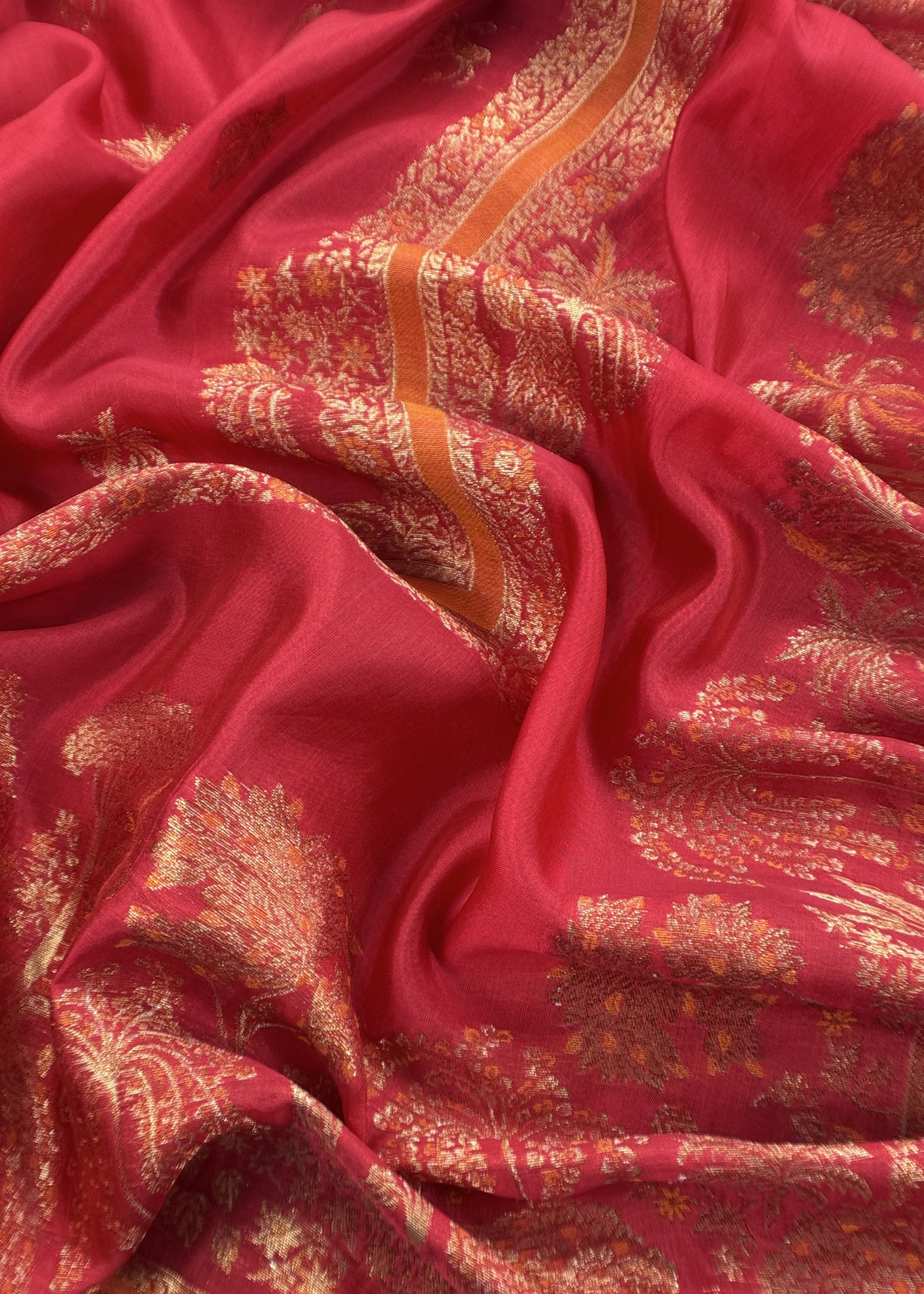 Red Palm Trees Kani Zari Silk Unstitched Suit