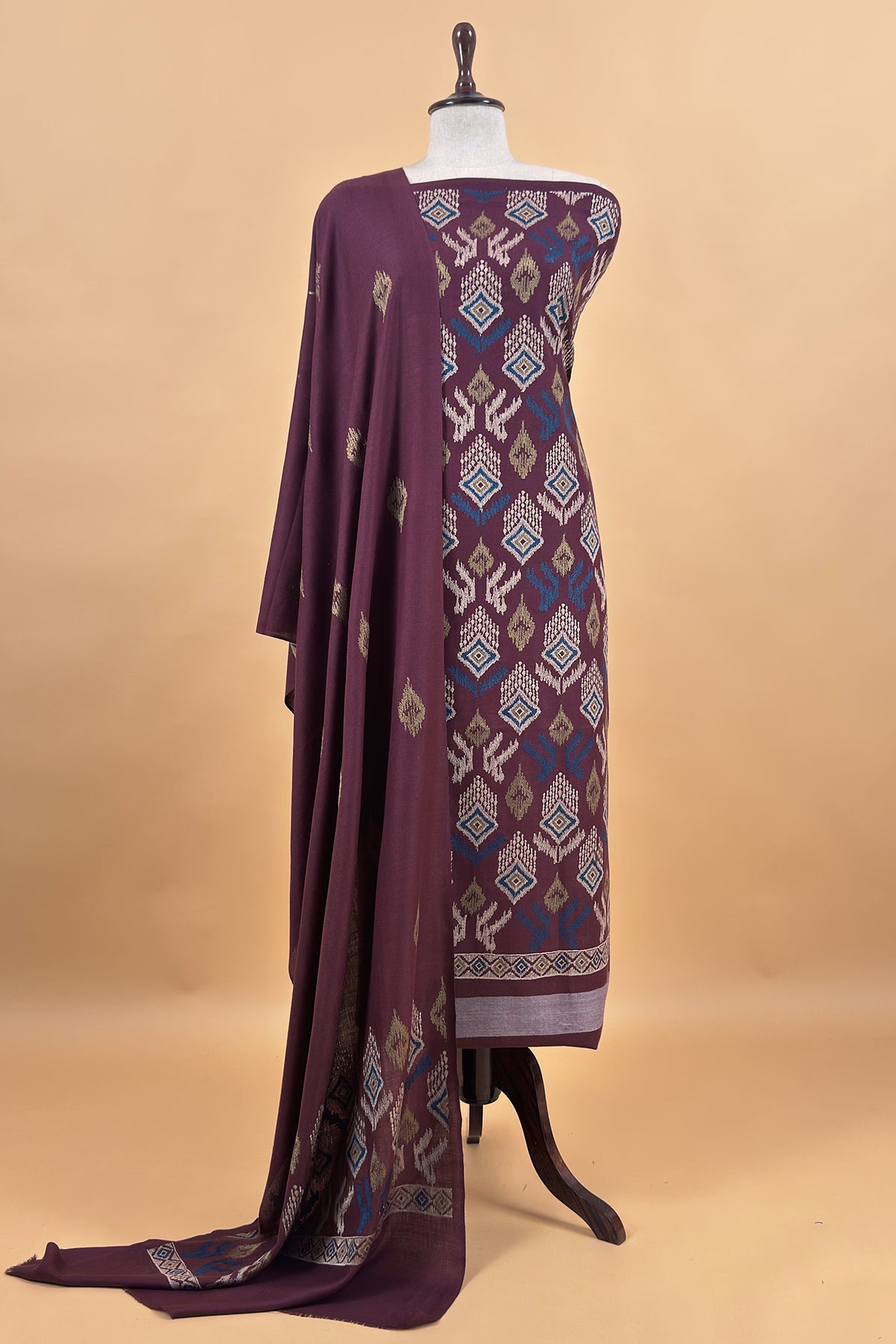Wine Winters Pure Wool Unstitched Suit Fabric with Aari Embroidery