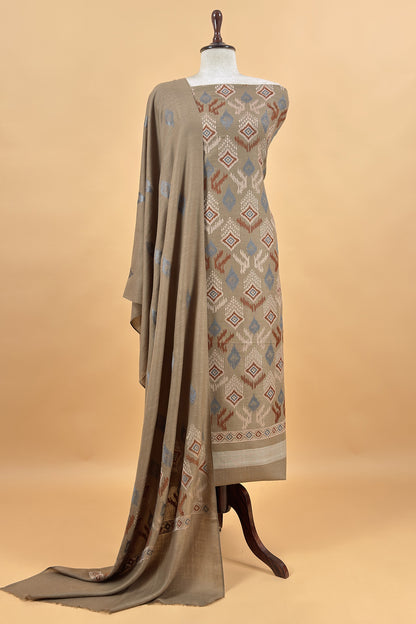 Beige Winters Pure Wool Unstitched Suit Fabric with Aari Embroidery