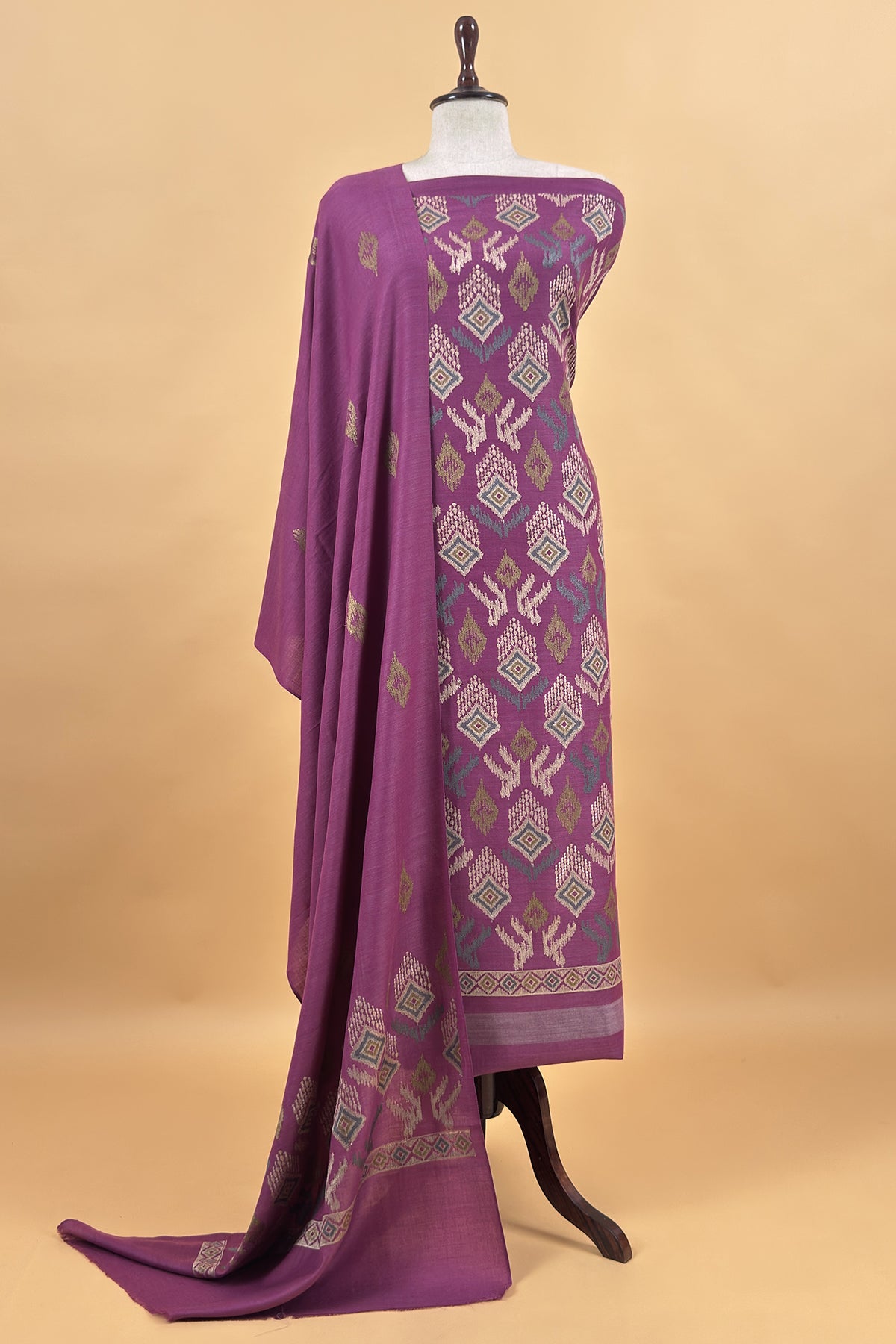 Lilac Winters Pure Wool Unstitched Suit Fabric with Aari Embroidery