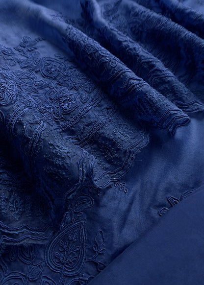 Luxe Blue Pure Kora Silk Suit With French Thread Embroidery