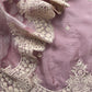 Luxe Dusky Blush Pink Pure Kora Silk Suit With Brushprint And French Thread Embroidery
