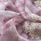 Luxe Dusky Blush Pink Pure Kora Silk Suit With Brushprint And French Thread Embroidery