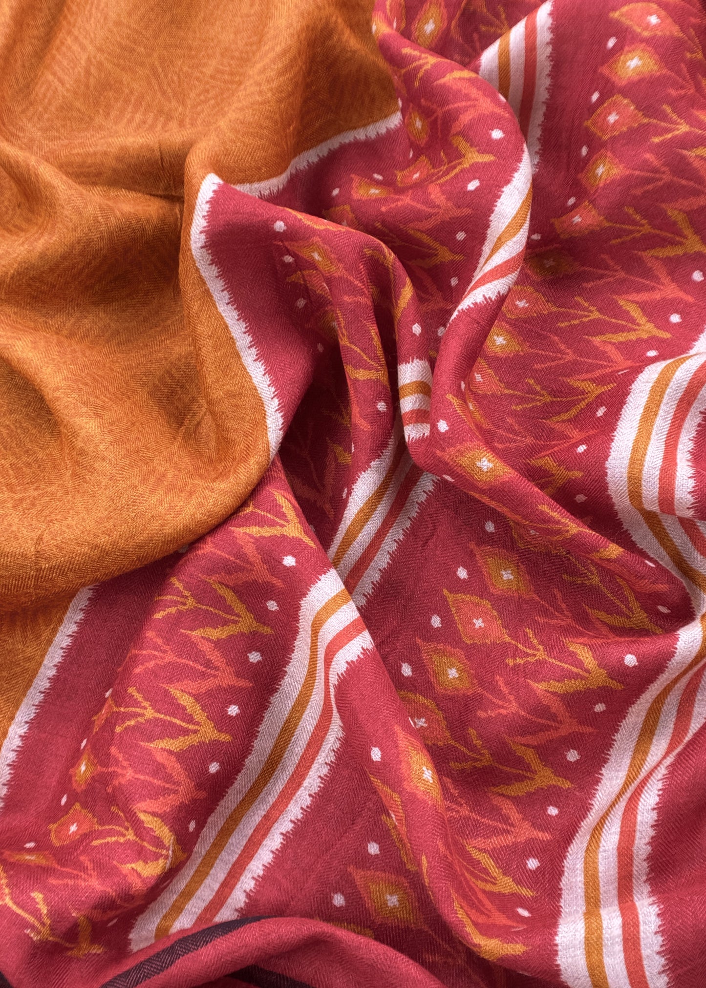 Red Pashmina Unstitched Dupatta-Suit With Kani Print