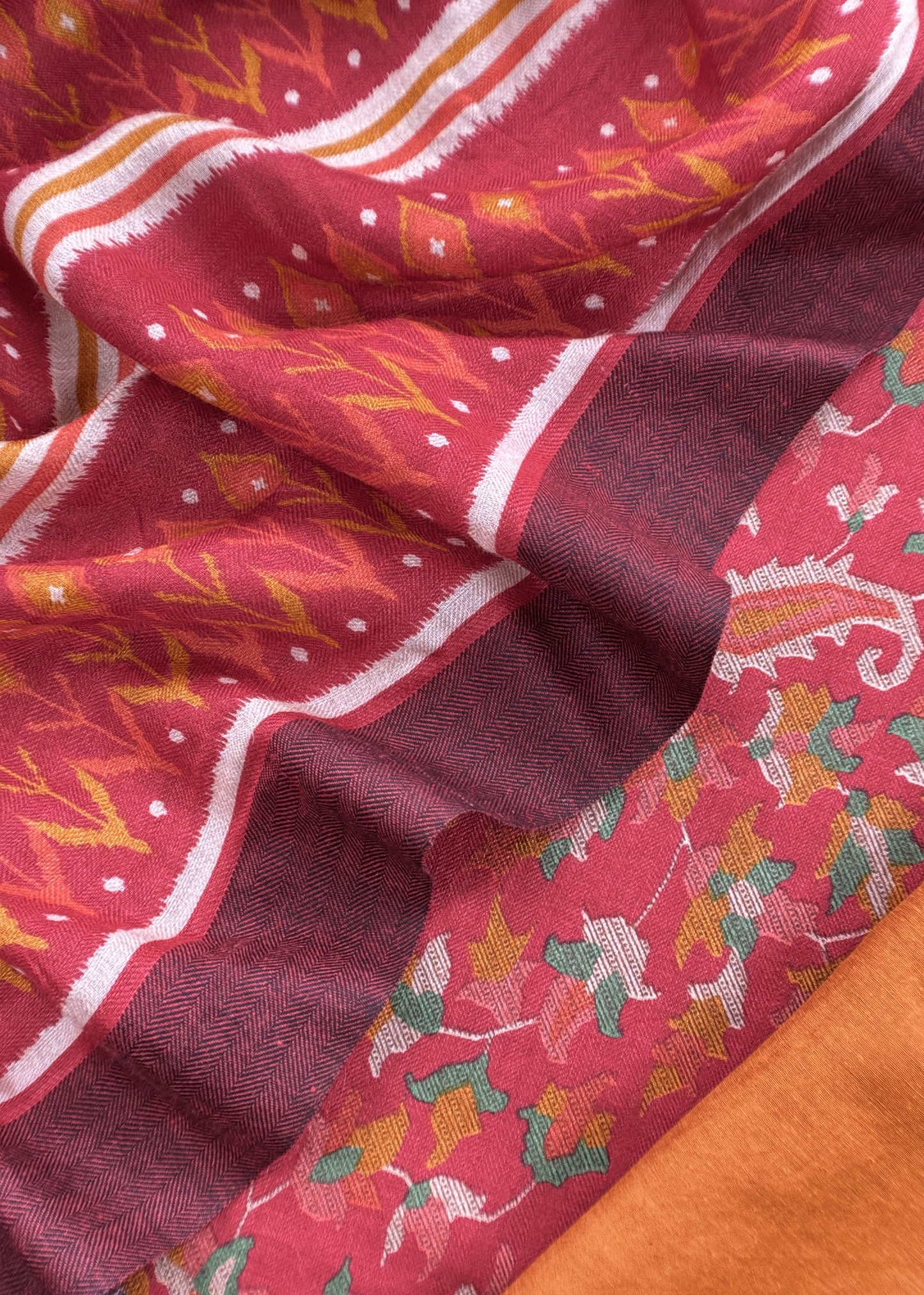 Red Pashmina Unstitched Dupatta-Suit With Kani Print