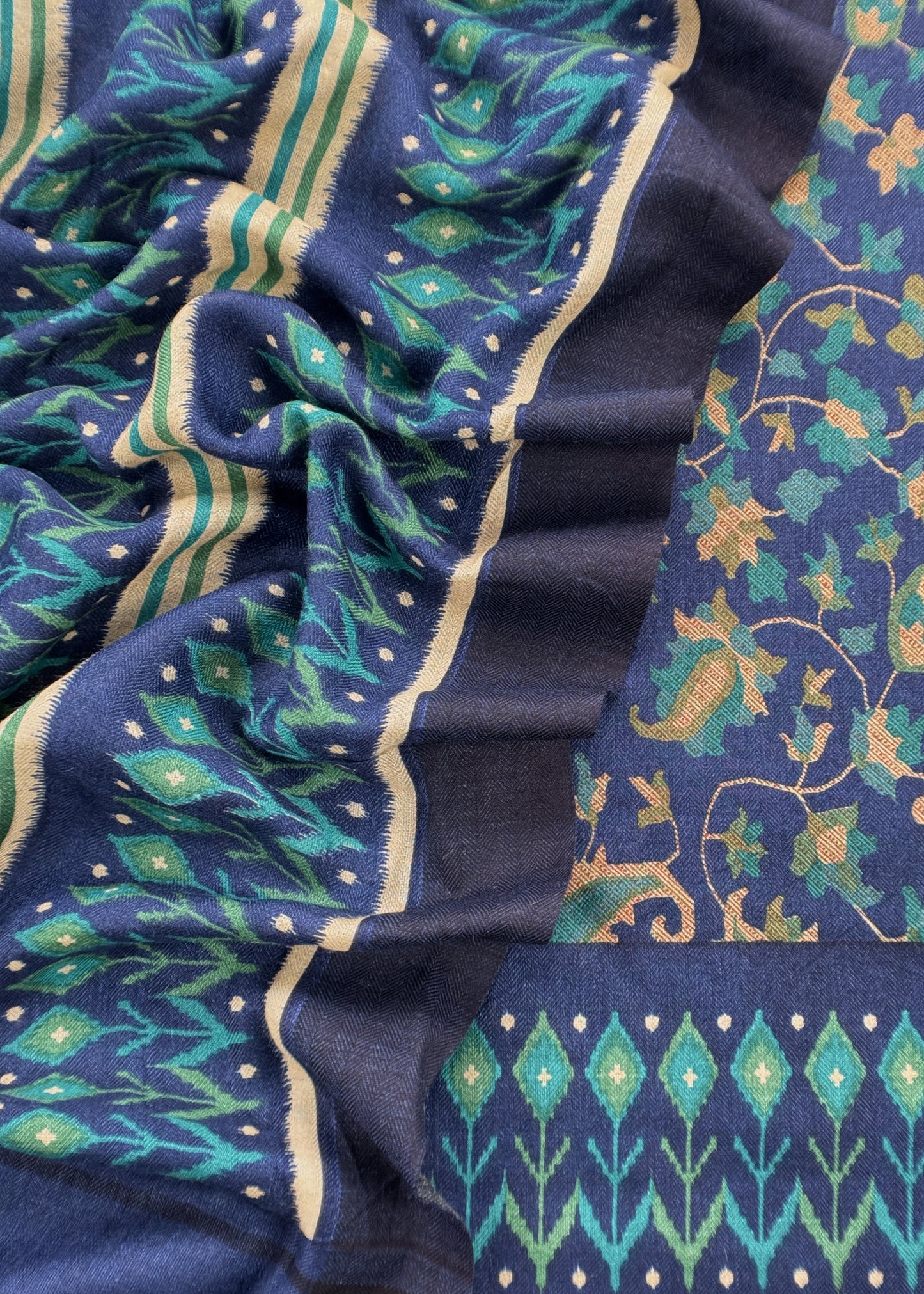 Blue Pure Pashmina Unstitched Dupatta-Suit With Kani Print