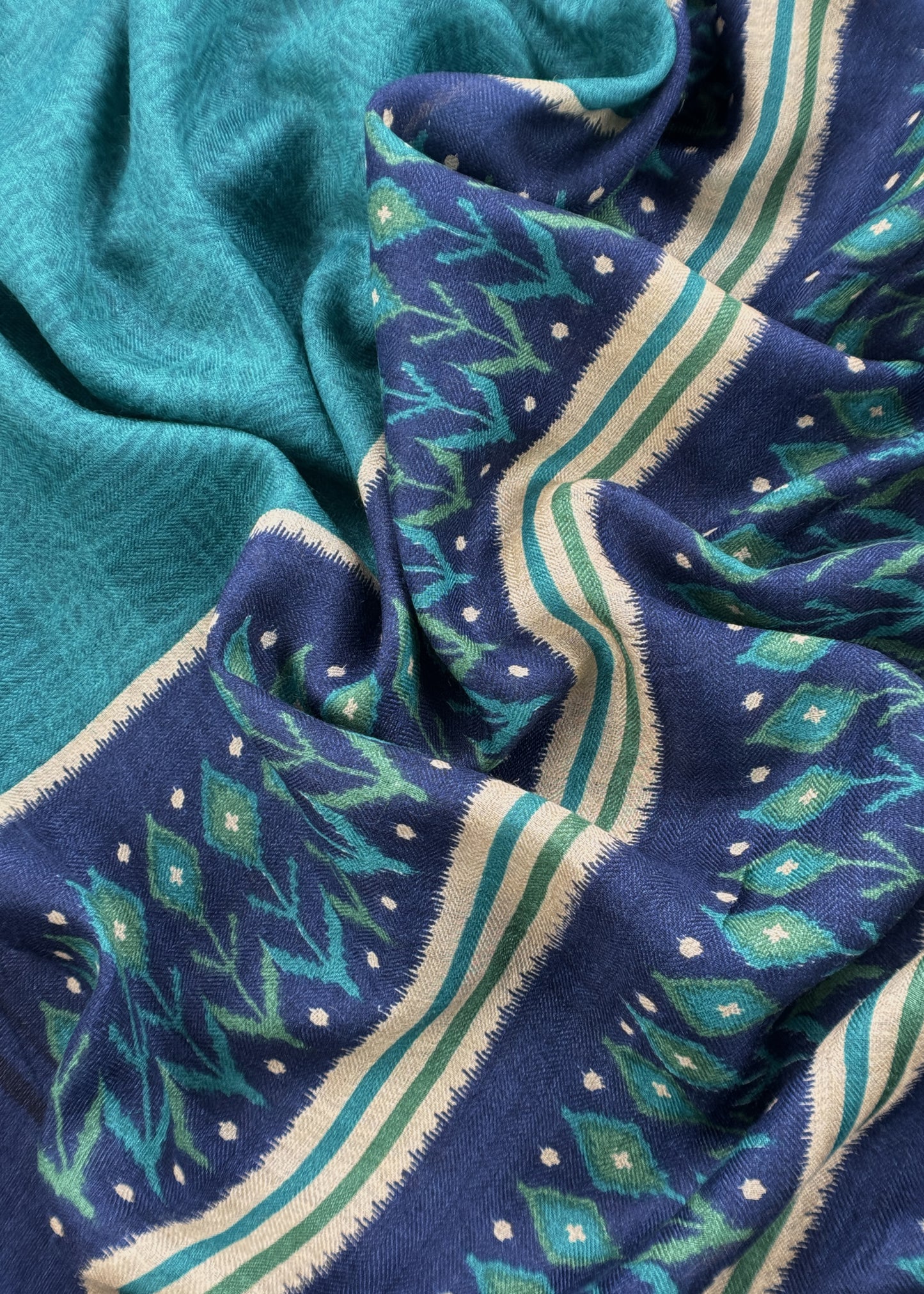 Blue Pure Pashmina Unstitched Dupatta-Suit With Kani Print