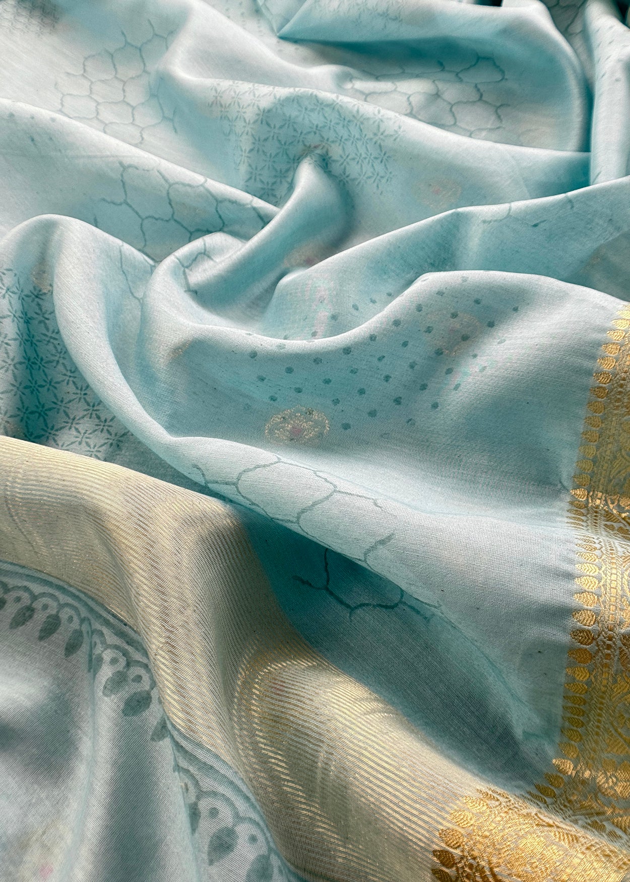 Powder Blue Handloom Banarasi Chanderi Silk Suit With Zari Weavnig