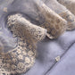 Luxe English Grey Blue Pure Kora Silk Suit With Brushprint And French Thread Embroidery
