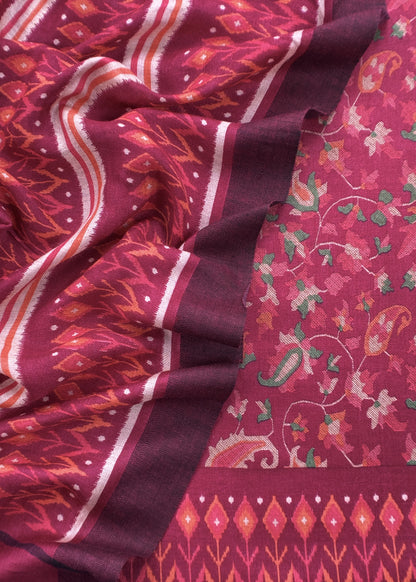 Rose Red Pure Pashmina Unstitched Dupatta-Suit With Kani Print