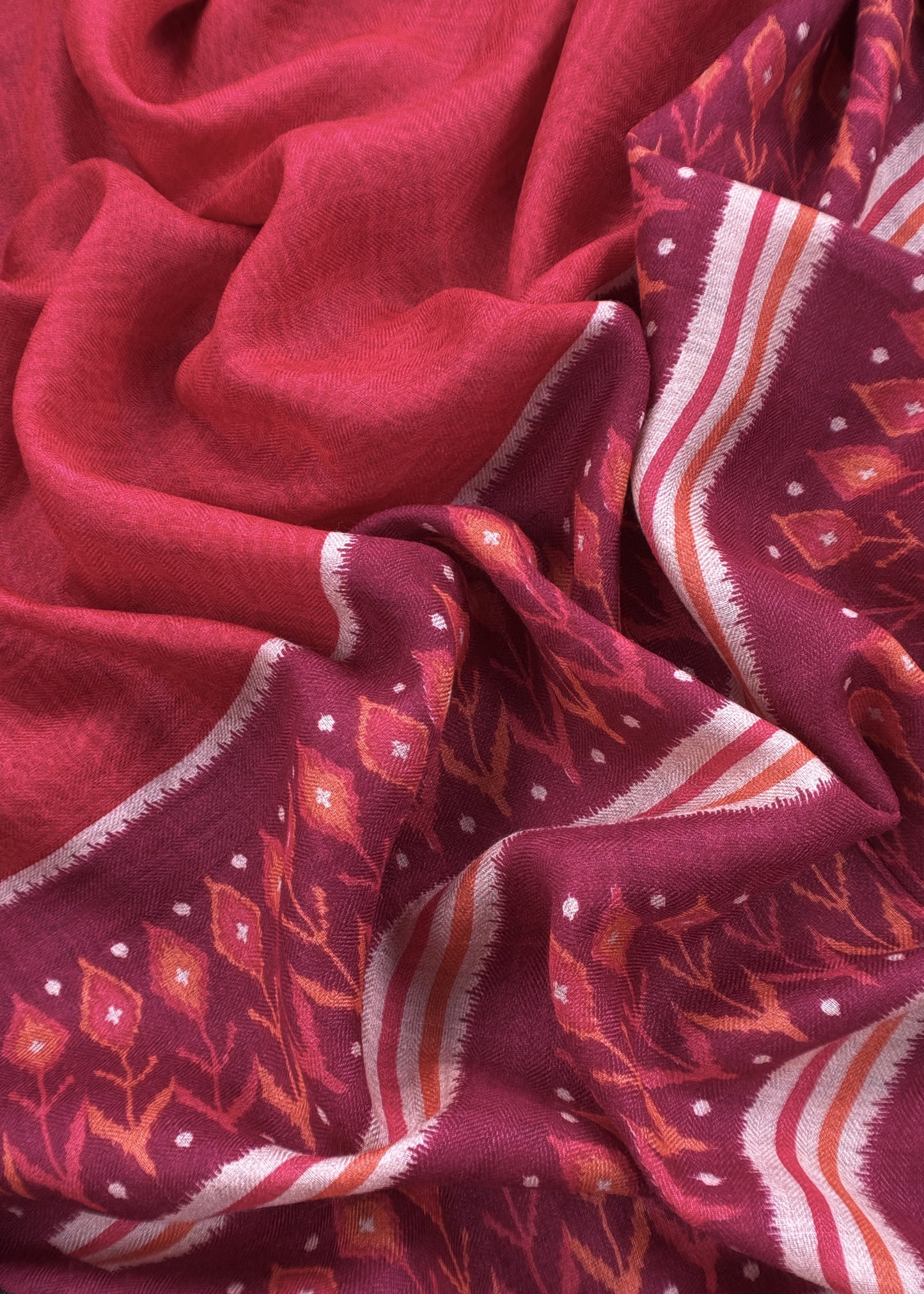 Rose Red Pure Pashmina Unstitched Dupatta-Suit With Kani Print