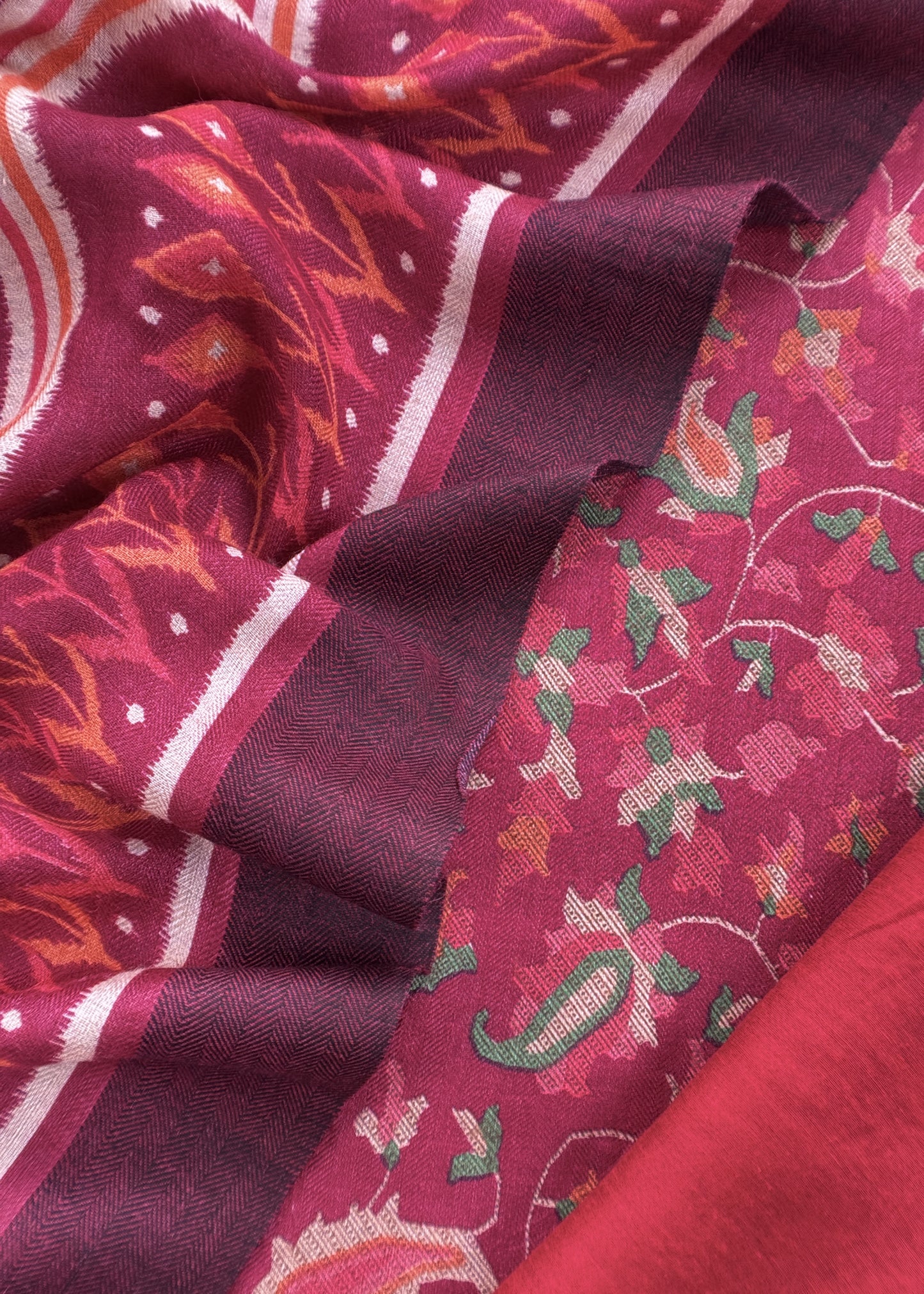 Rose Red Pure Pashmina Unstitched Dupatta-Suit With Kani Print