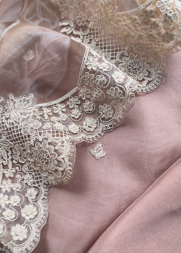 Luxe Cheeku Pure Kora Silk Suit With Brushprint And French Thread Embroidery