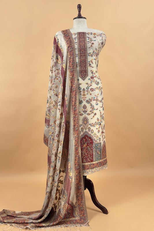 Naqsh Pure Cotton Silk Unstitched Suit fabric with Kani Gold Jamawar Weaving