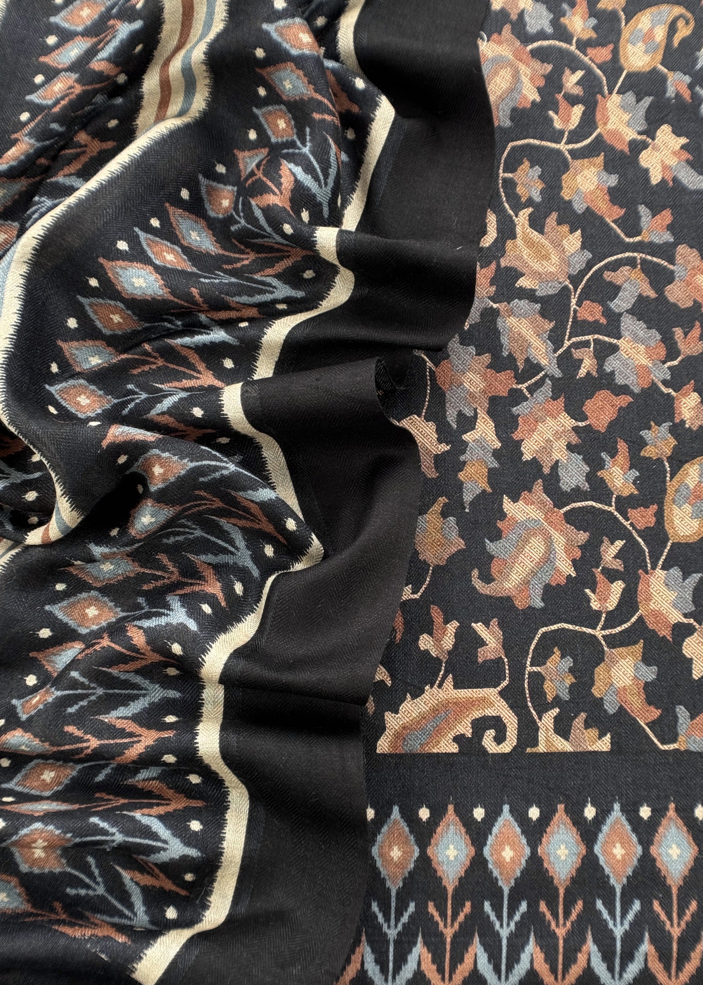 Black Pure Pashmina Unstitched Dupatta-Suit With Kani Print