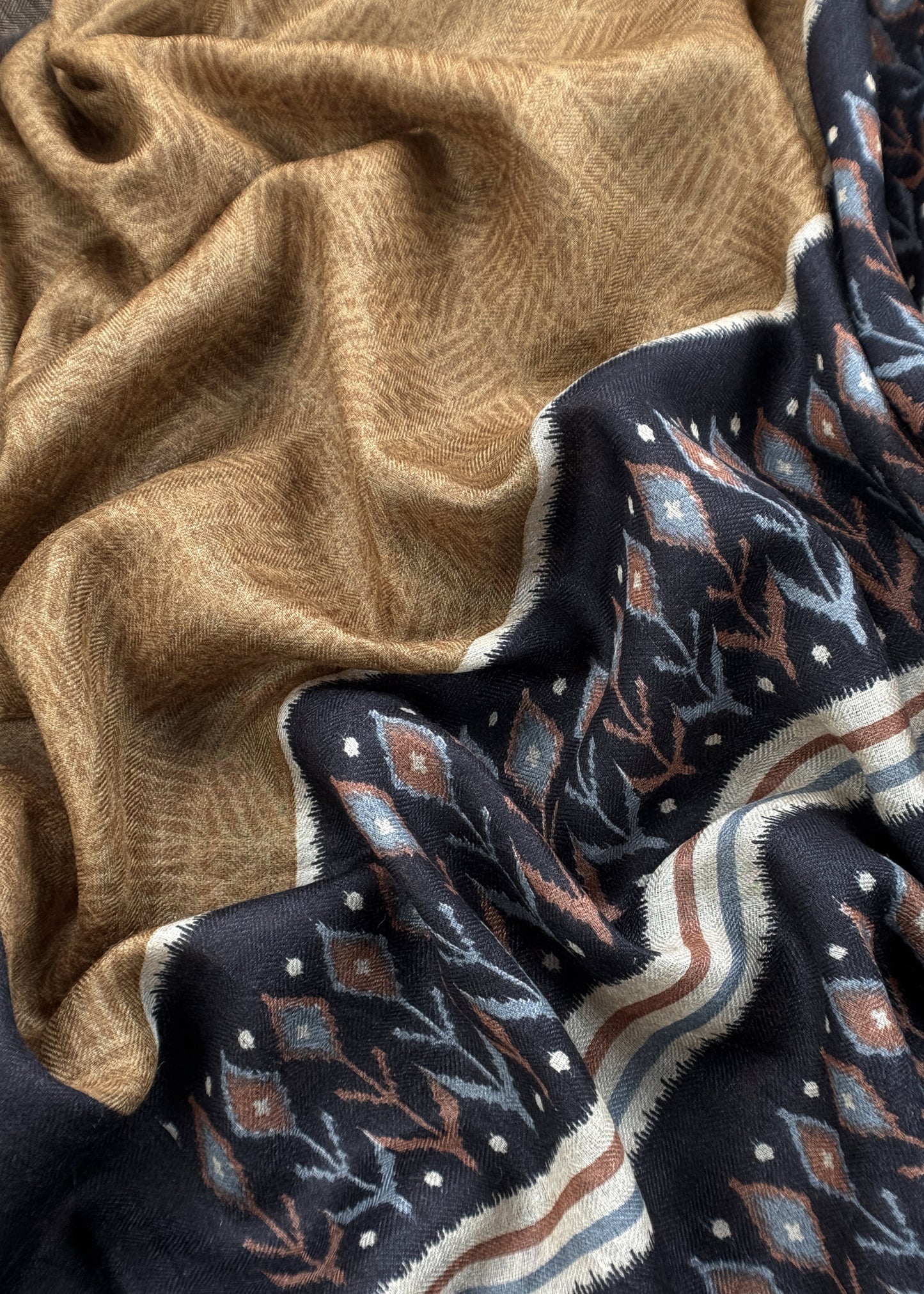 Black Pure Pashmina Unstitched Dupatta-Suit With Kani Print