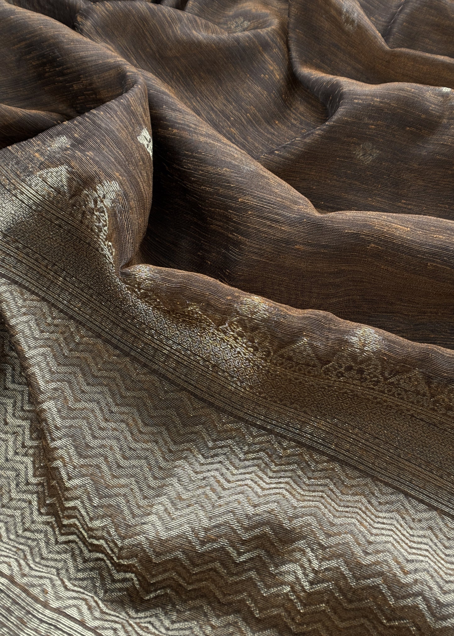 Peach Kantha Embroidered Unstitched Suit In Handloom Tussar Silk