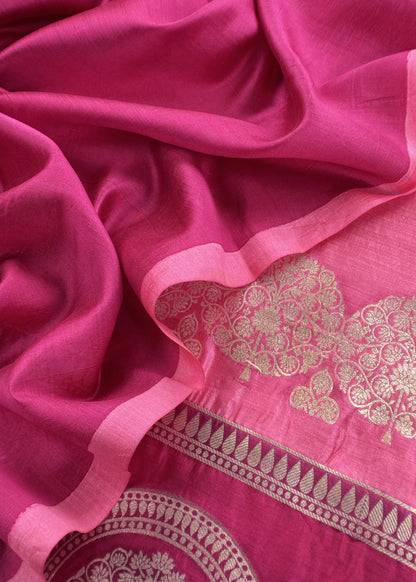 Pink Designer Handwoven Silk Suit Fabric With Zari Weaving