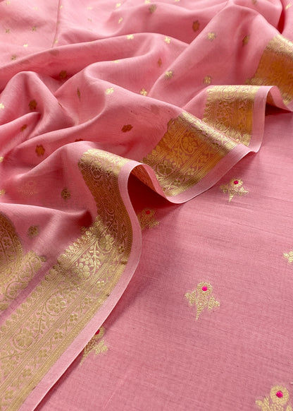 Pink Premium Banarasi Chanderi Silk Unstitched Suit With Dupatta