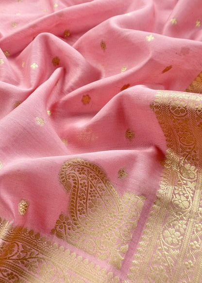 Pink Premium Banarasi Chanderi Silk Unstitched Suit With Dupatta