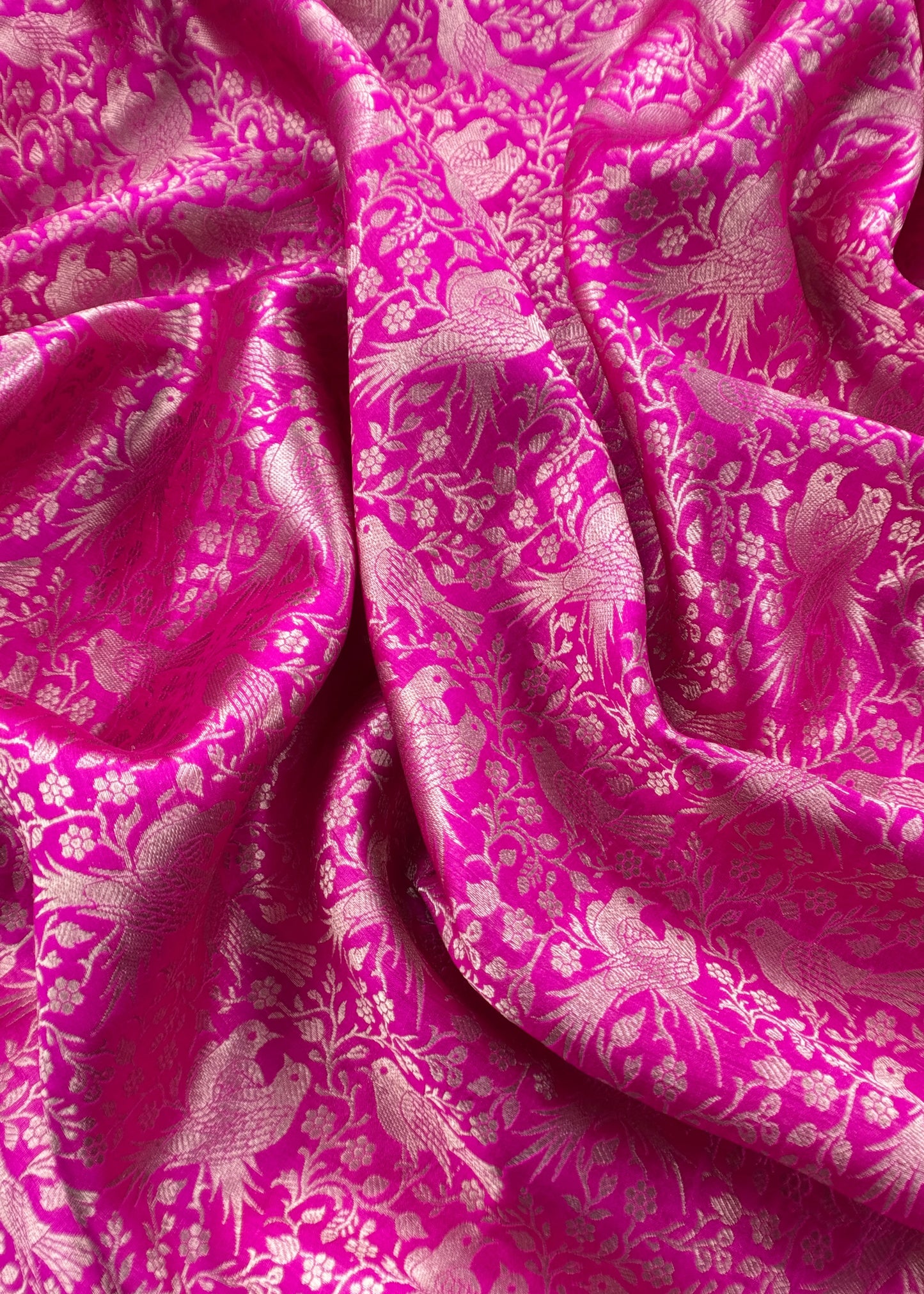 Rani Pink Chidiya Handloom Katan Silk Suit Fabric With Kadwa Weaving