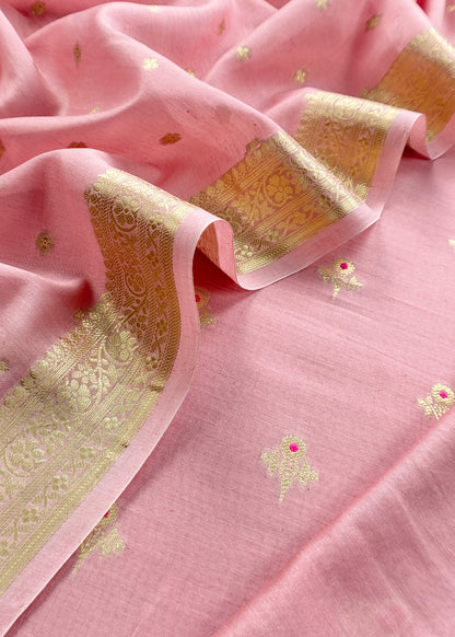 Pink Premium Banarasi Chanderi Silk Unstitched Suit With Dupatta