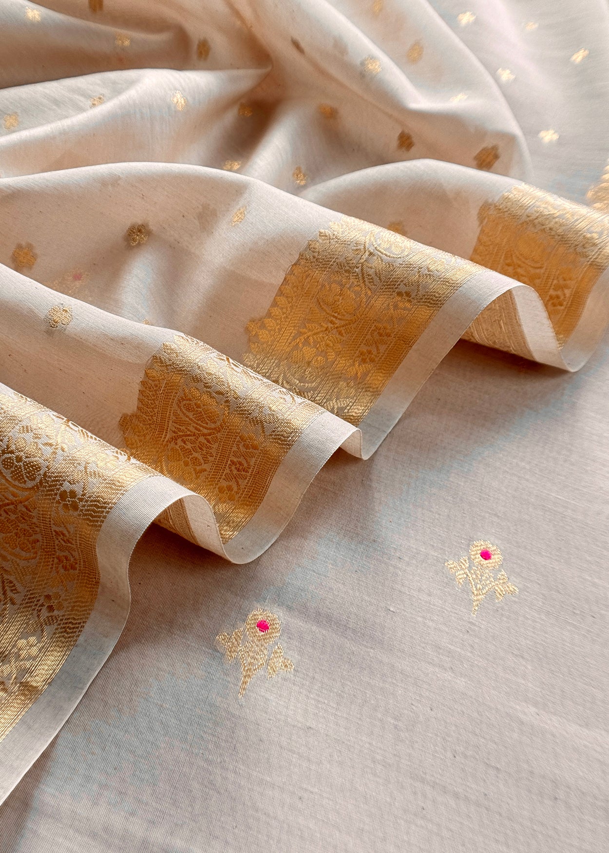 Beige Premium Banarasi Chanderi Silk Unstitched Suit With Dupatta