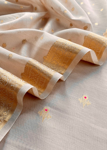 Beige Premium Banarasi Chanderi Silk Unstitched Suit With Dupatta
