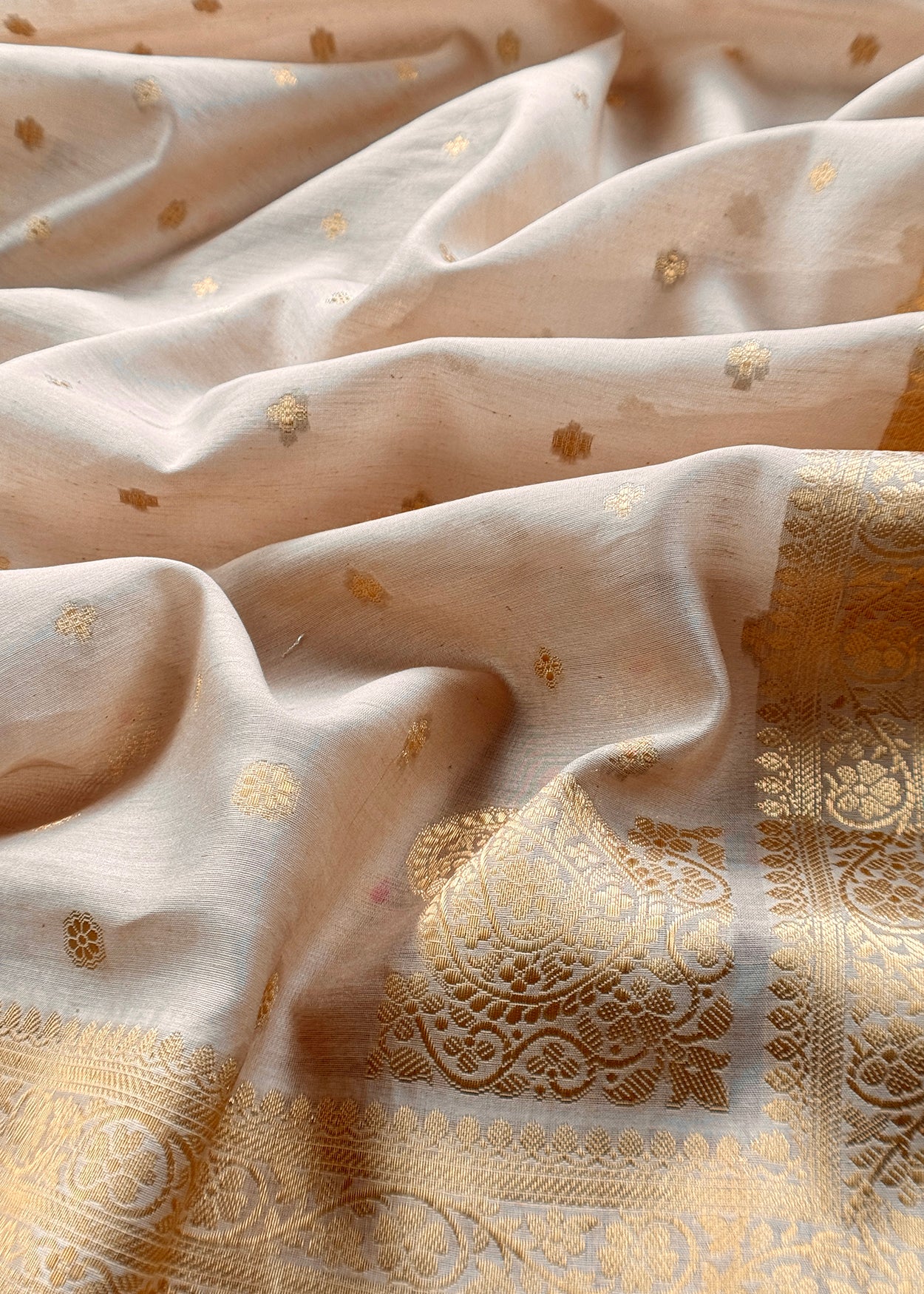 Beige Premium Banarasi Chanderi Silk Unstitched Suit With Dupatta