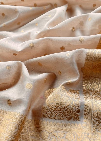 Beige Premium Banarasi Chanderi Silk Unstitched Suit With Dupatta