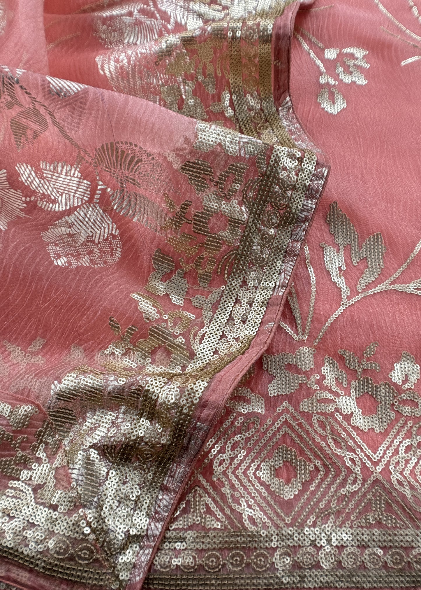 Peach Pure Crushed Tissue Suit With Dupatta