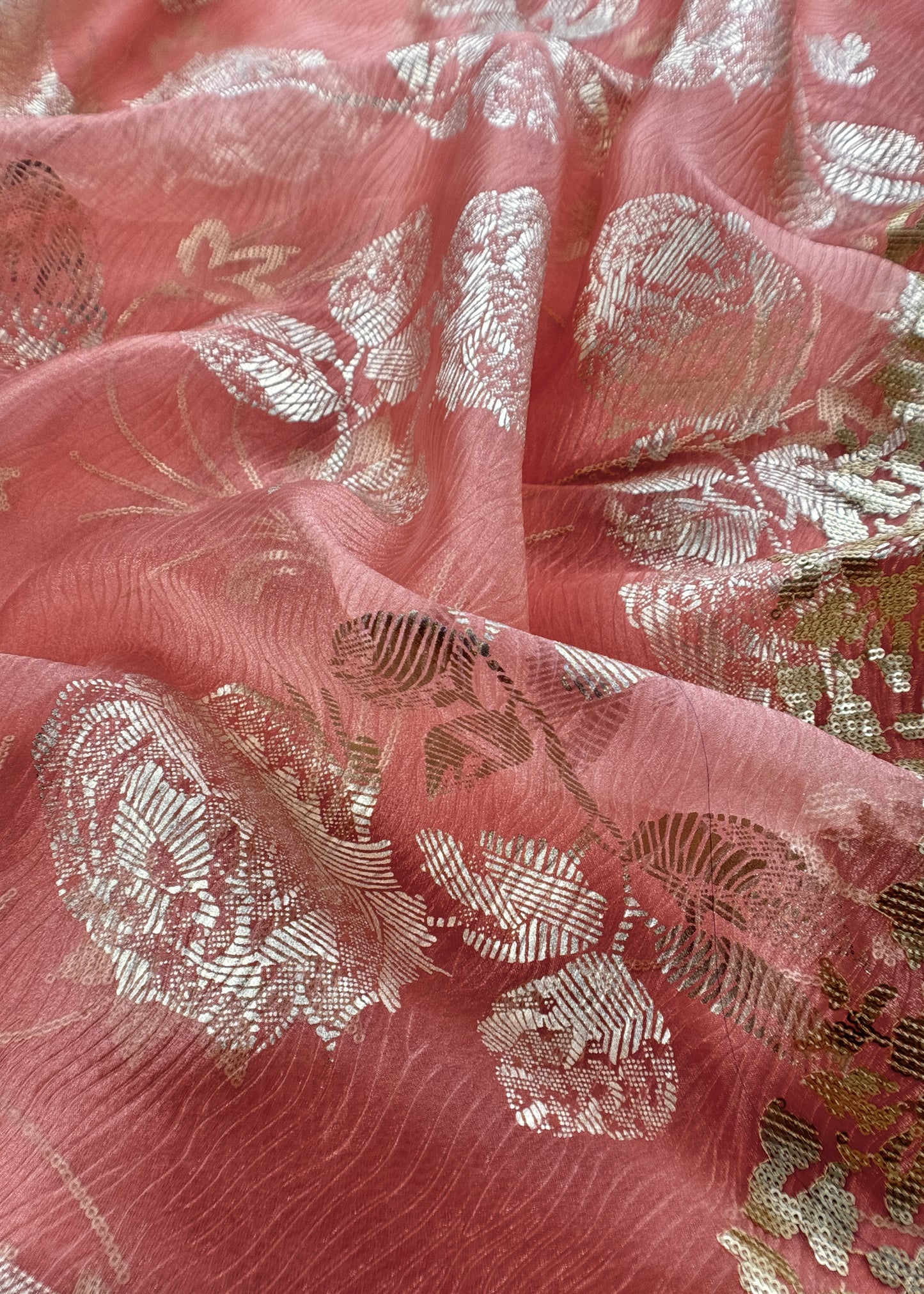 Peach Pure Crushed Tissue Suit With Dupatta