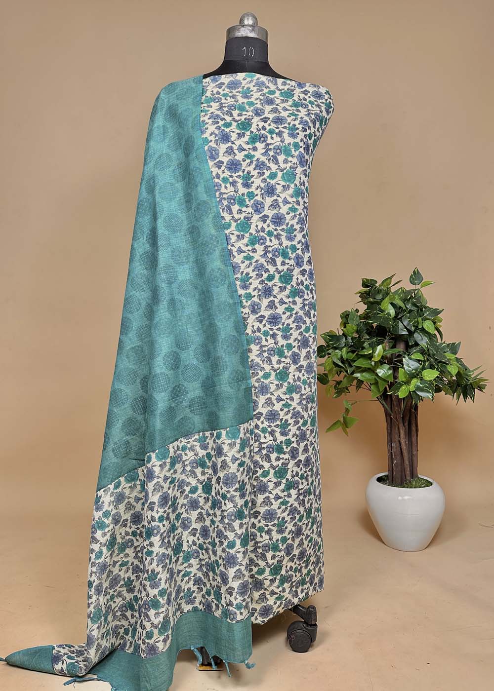 Elegant Tussar Silk Unstitched suit with Embroidered Kurta and Dupatta –  India1001.com
