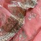 Peach Kantha Embroidered Unstitched Suit In Handloom Tussar Silk
